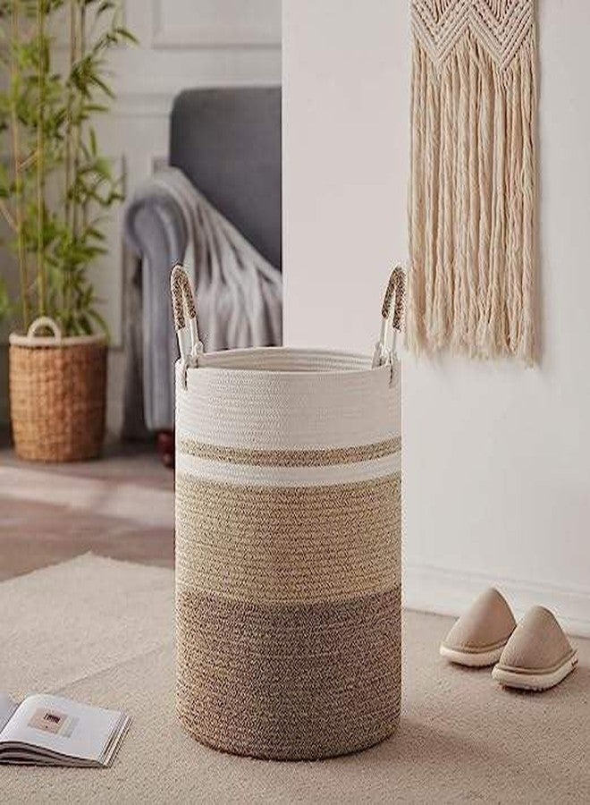 Handcuffs Storage Basket with Handles Foldable Laundry Hamper Woven Rope Multipurpose Cloth & Toys Storage Organizer for Home Bedroom & Living Room (Brown) - Image 2