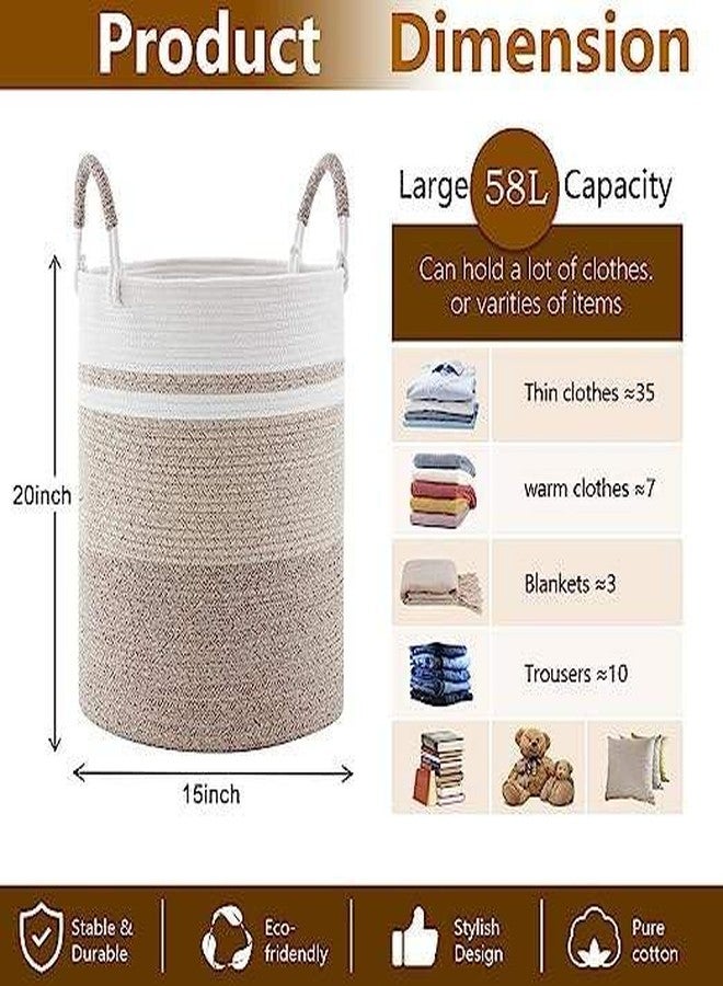 Handcuffs Storage Basket with Handles Foldable Laundry Hamper Woven Rope Multipurpose Cloth & Toys Storage Organizer for Home Bedroom & Living Room (Brown) - Image 4