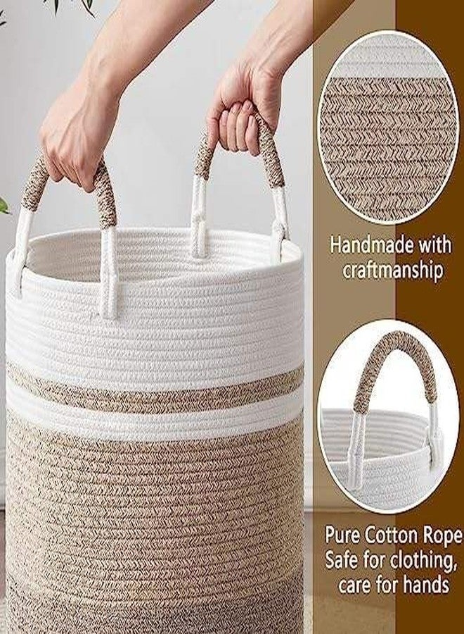 Handcuffs Storage Basket with Handles Foldable Laundry Hamper Woven Rope Multipurpose Cloth & Toys Storage Organizer for Home Bedroom & Living Room (Brown) - Image 3