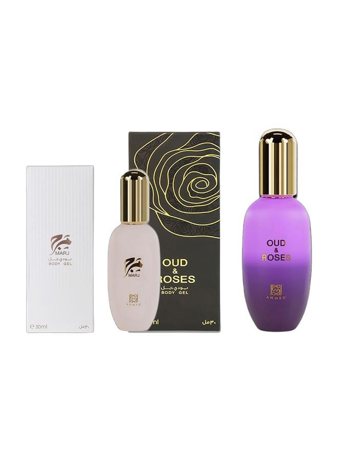 Ahmed Al Maghribi Marj Body Gel, 30ml & Oud & Roses Body Gel, 30mlBundle - Image 1