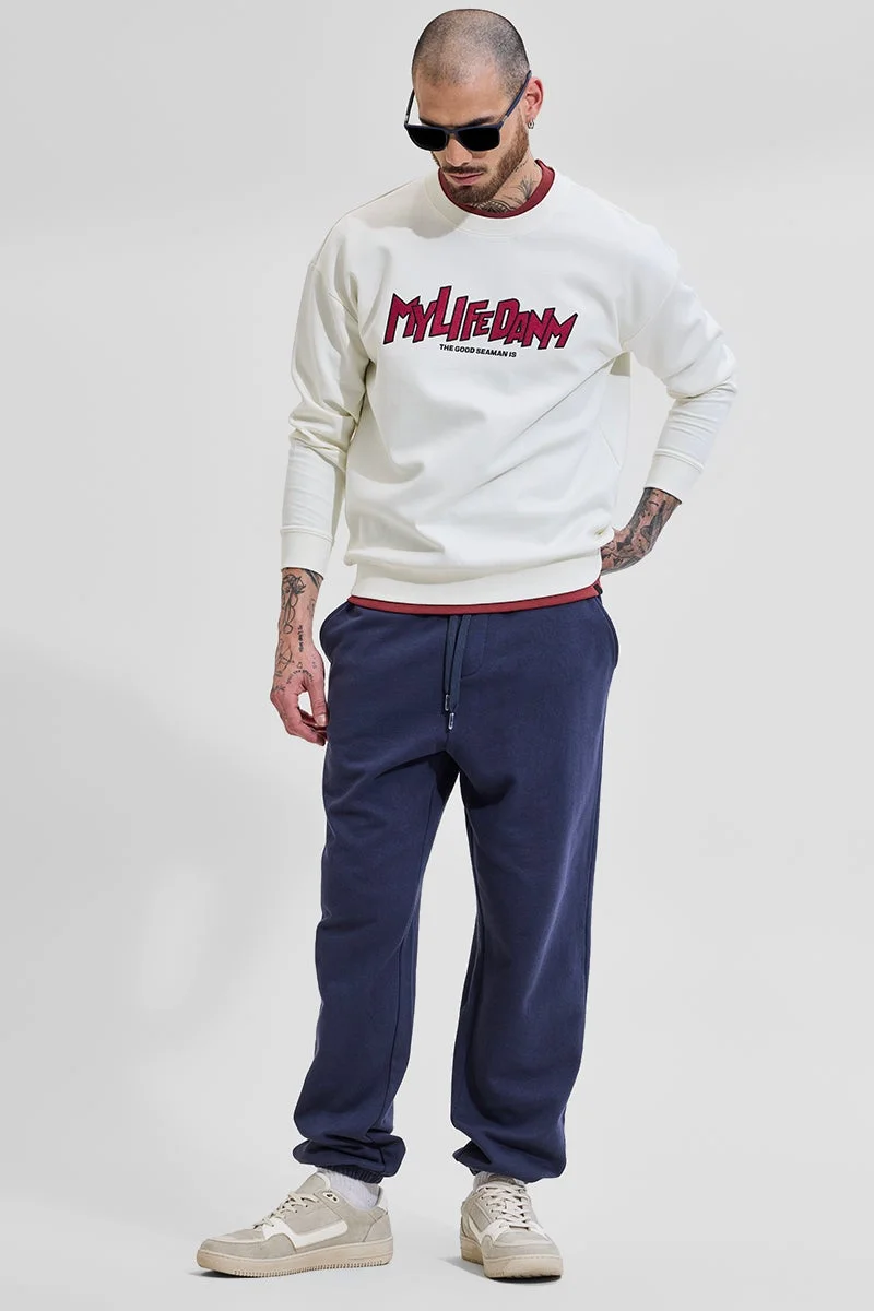 SNITCH Off-White Graphic Half Sleeve Relaxed Streetwear Sweatshirt