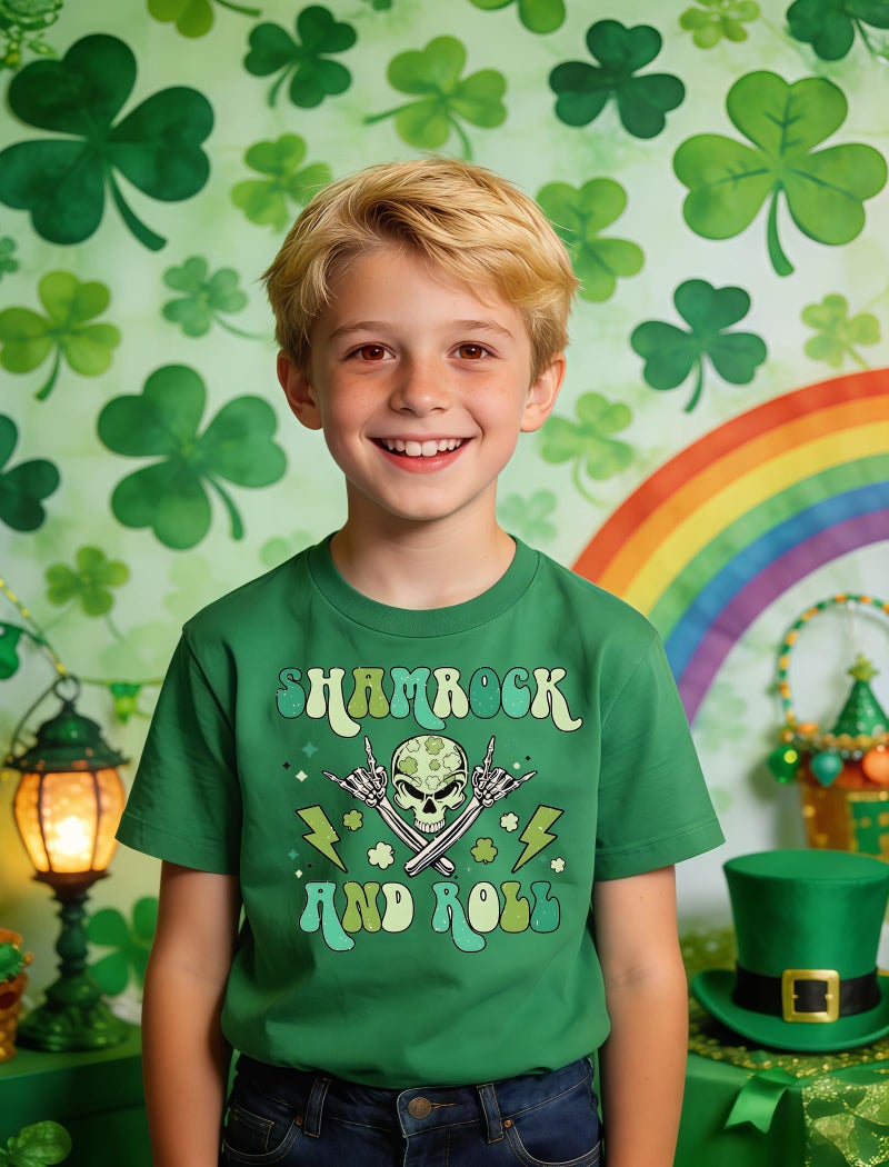 YWAGK Boys St Patricks Day Shirt Kids Shamrock and Roll T-Shirts Toddler Graphic Tops Green(4-5 Years) - Image 3