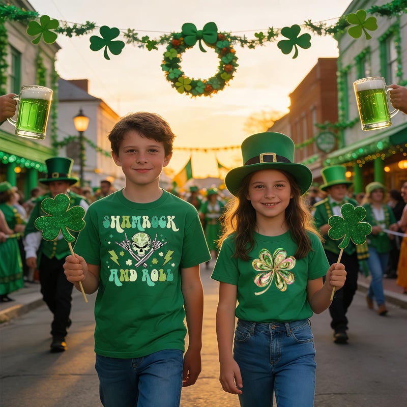 YWAGK Boys St Patricks Day Shirt Kids Shamrock and Roll T-Shirts Toddler Graphic Tops Green(4-5 Years) - Image 5