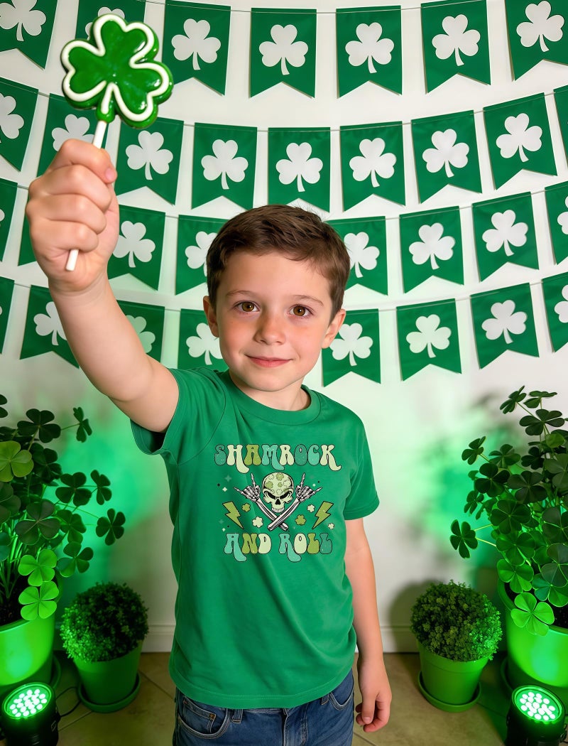 YWAGK Boys St Patricks Day Shirt Kids Shamrock and Roll T-Shirts Toddler Graphic Tops Green(4-5 Years) - Image 2