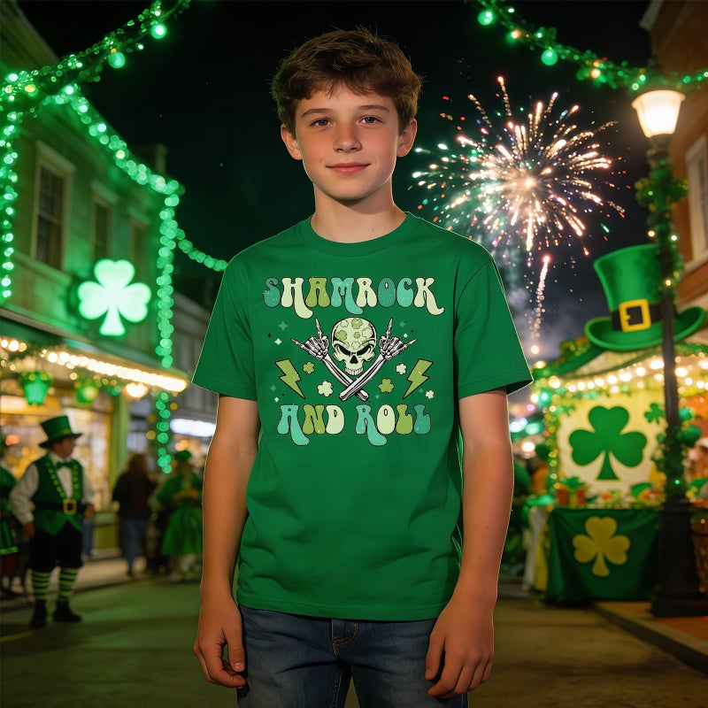 YWAGK Boys St Patricks Day Shirt Kids Shamrock and Roll T-Shirts Toddler Graphic Tops Green(4-5 Years) - Image 4
