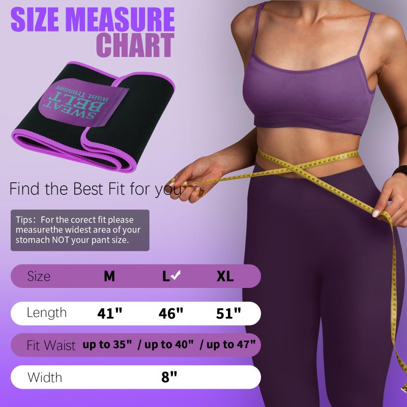 LKV Waist Trainer for Women - Sweat Band for Women Belly Fat - Neoprene Sweat Waist Trainer - Sweat Belt Slimming Body Shaper - Purple - Image 5