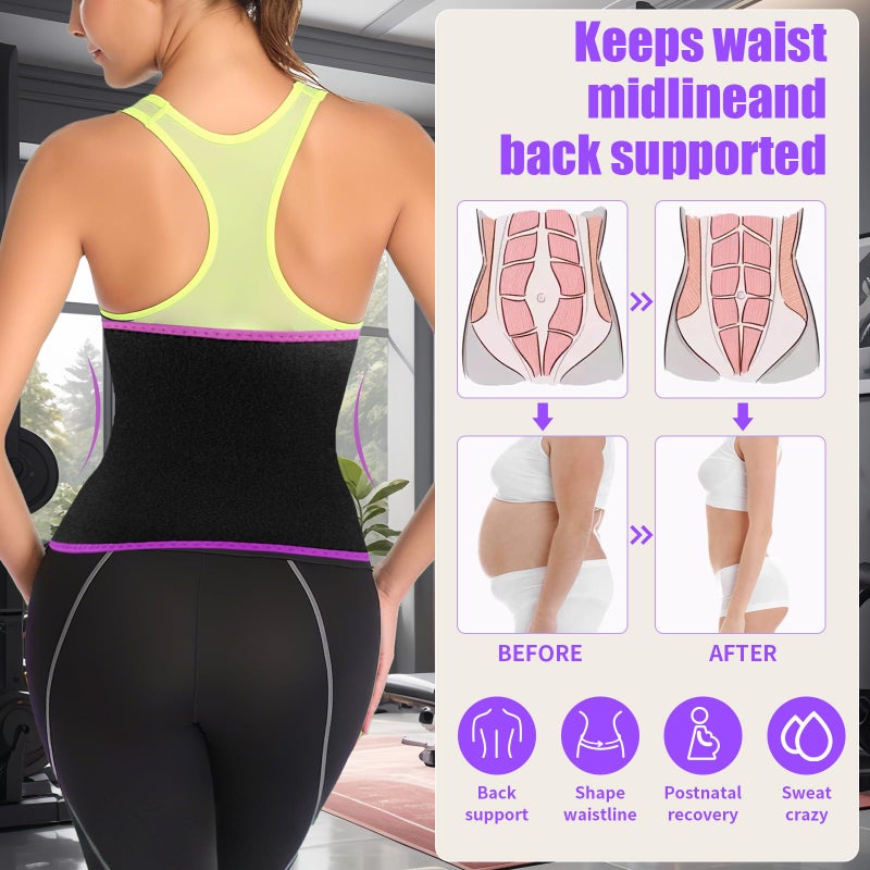 LKV Waist Trainer for Women - Sweat Band for Women Belly Fat - Neoprene Sweat Waist Trainer - Sweat Belt Slimming Body Shaper - Purple - Image 3