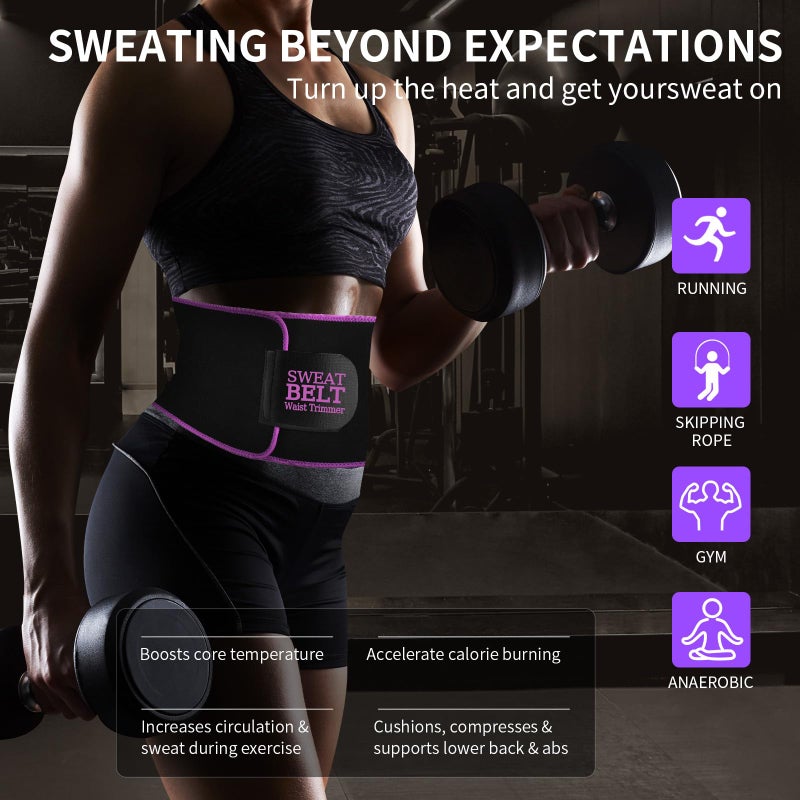LKV Waist Trainer for Women - Sweat Band for Women Belly Fat - Neoprene Sweat Waist Trainer - Sweat Belt Slimming Body Shaper - Purple - Image 4