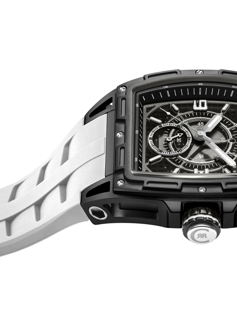 CERRUTI 1881 Men's Cerruti 1881 Belluno Multifunction Watch for Men - Tonneau Case, Black Smoked Transparent Dial, White Silicon Strap