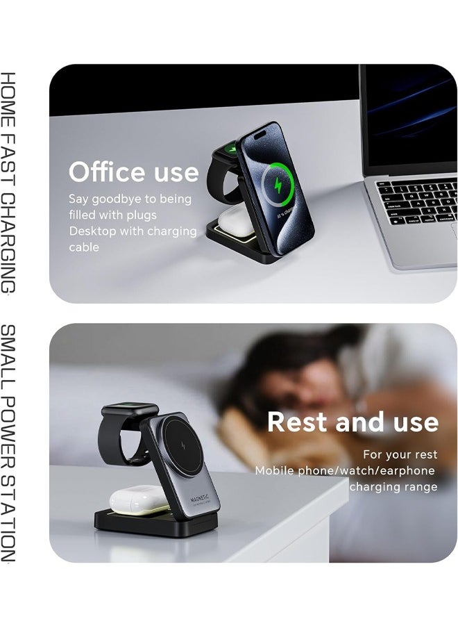 Bukela - Foldable 3 in 1 Wireless Charger for iPhone,15W MagSafe Charger Stand for iPhone, Foldable Travel Wireless Charger Compatible with iPhone16-12, Apple Watch,Airpods Pro(White) - Image 1