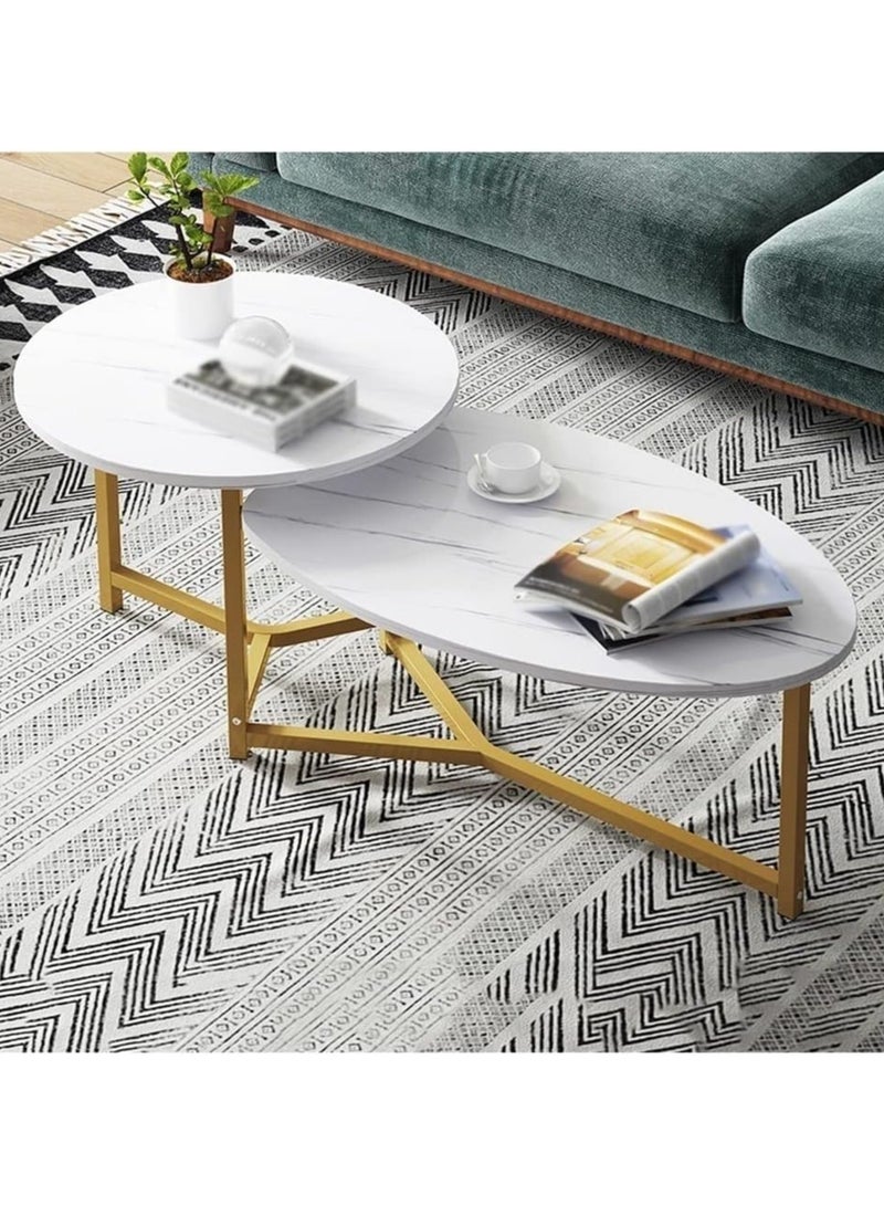 DubaiGallery Coffee Table Set of 2 Stackable MDF Top Side Table Round Set Table Combination Small Set Table Set Industrial Style Side Table Round for Living Room, Balcony - Image 1