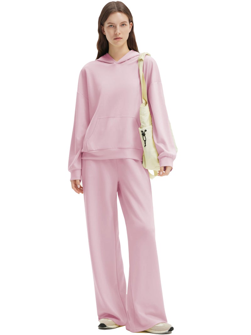SUUKSESS Women 2 Piece Lounge Sets 2025 Oversized Hoodie Sweatshirt Outfits Wide Leg Sweatpants with Pockets(Baby Pink,M) - Image 1