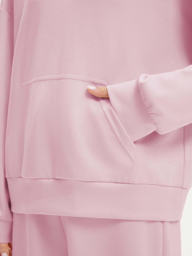SUUKSESS Women 2 Piece Lounge Sets 2025 Oversized Hoodie Sweatshirt Outfits Wide Leg Sweatpants with Pockets(Baby Pink,M) - Image 3