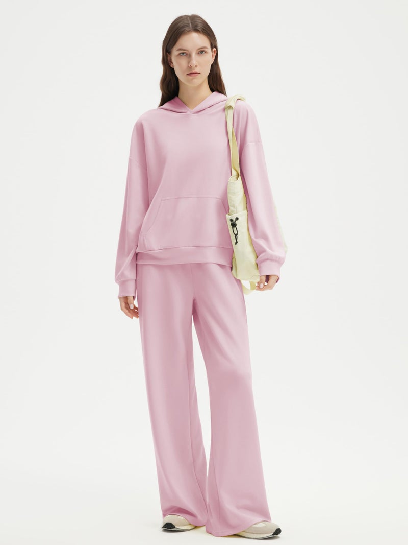SUUKSESS Women 2 Piece Lounge Sets 2025 Oversized Hoodie Sweatshirt Outfits Wide Leg Sweatpants with Pockets(Baby Pink,M) - Image 4