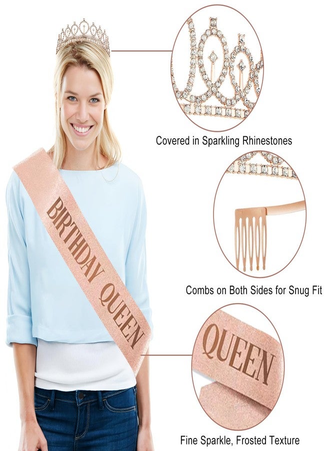 Uiorgui Birthday Decorations for Women, 33pcs Birthday Queen Crown and Sash, Black Rose Gold Happy Birthday Banner Balloons Backdrop Hanging Swirls Paper Fans Birthday Party Decorations Kit Gifts for Her - Image 4