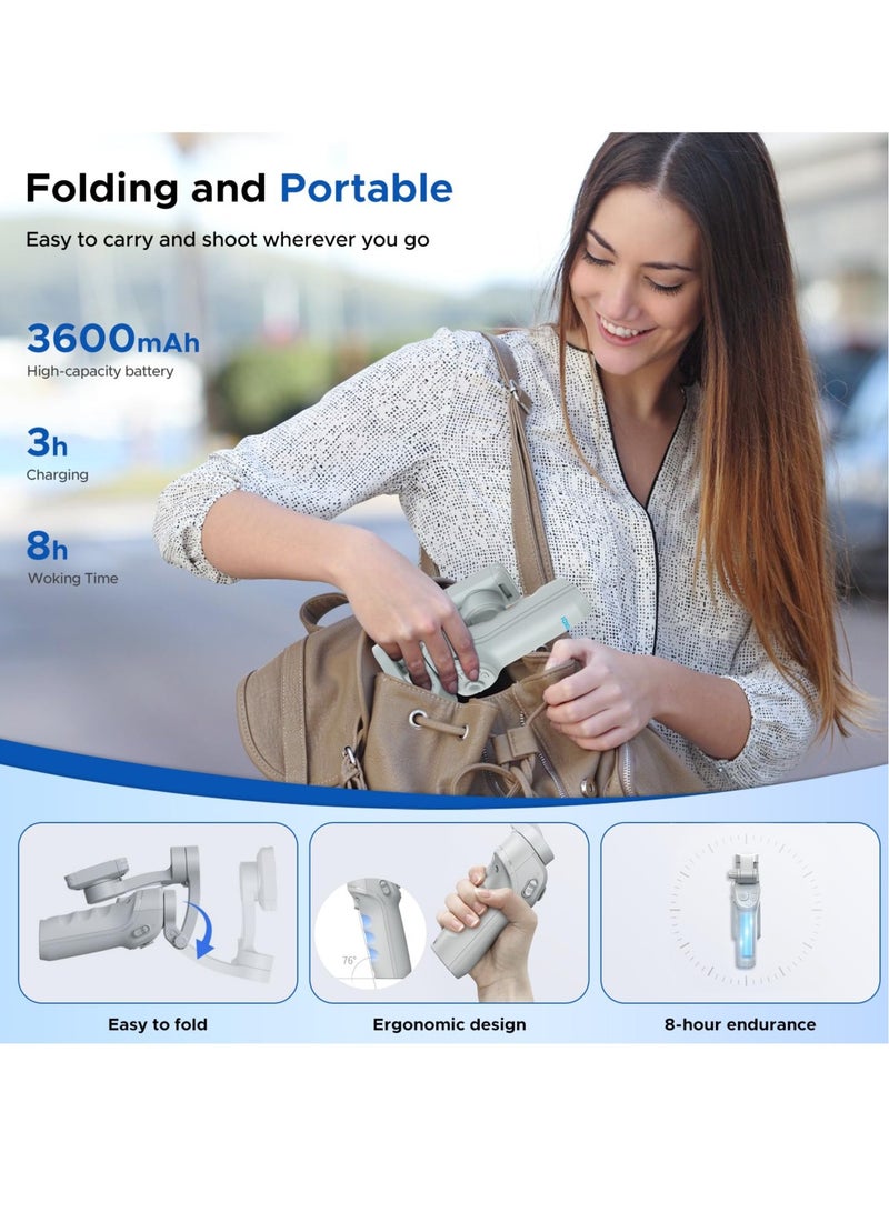 Excefore Portable 3-Axis Gimbal Stabilizer for Smartphone, Foldable Gimbal Gimble, Face Trakcing Stabilizer for Video Recording, for Apple/Android/Huawei/Samsung, TikTok YouTube Vlogging Kit - Image 3