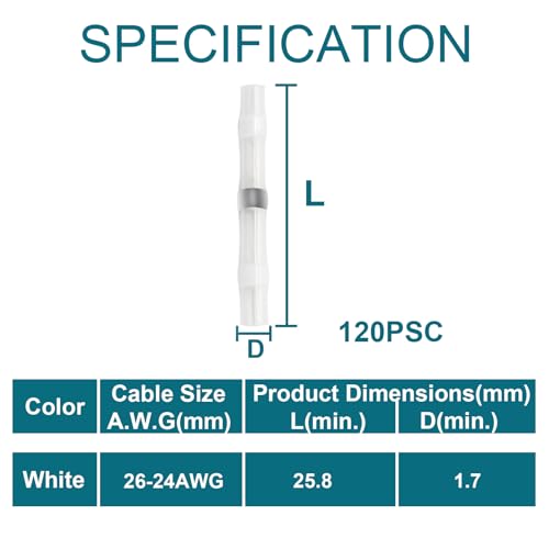 QIATOL 120PCS Solder Seal Wire Connectors, Heat Shrink Wire Butt Connectors, 26-24AWG Waterproof Solder Stick Wire Connectors. - Image 2