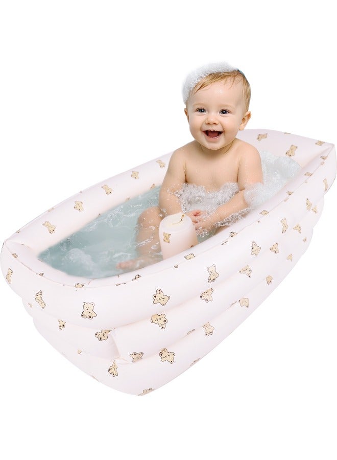 Inflatable Baby Bathtub, Portable Newborn Bathtub with Anti-Slip Design, Foldable Infant Tub for Bath Time, Soft  Safe Toddler Bathing Pool(Little Bear) - Image 1