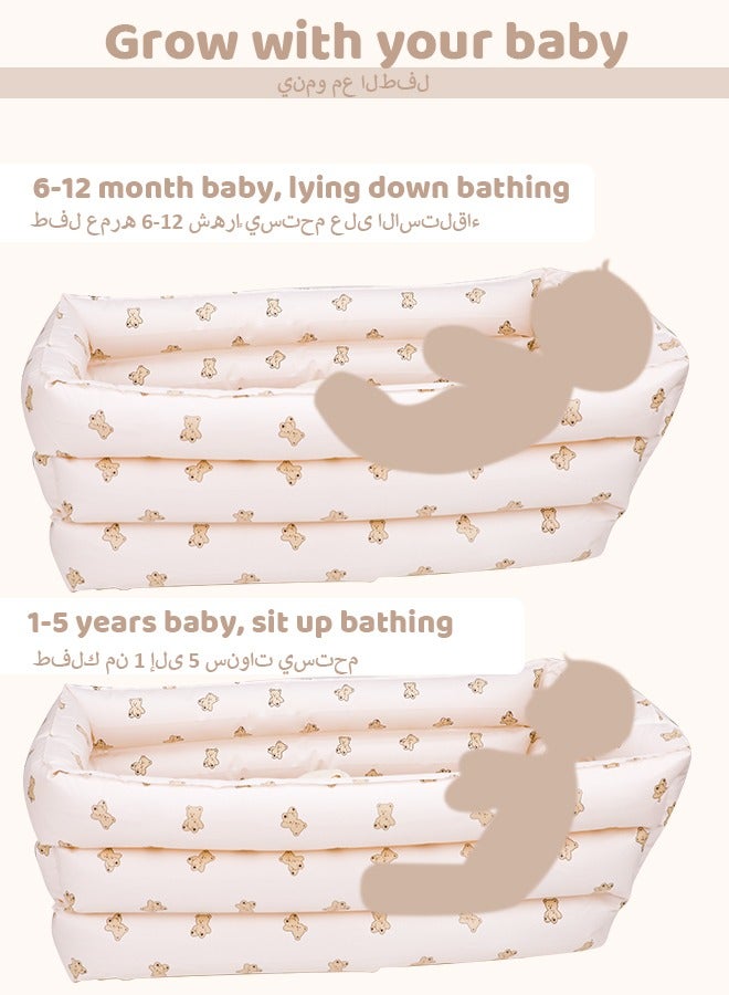 Inflatable Baby Bathtub, Portable Newborn Bathtub with Anti-Slip Design, Foldable Infant Tub for Bath Time, Soft  Safe Toddler Bathing Pool(Little Bear) - Image 3