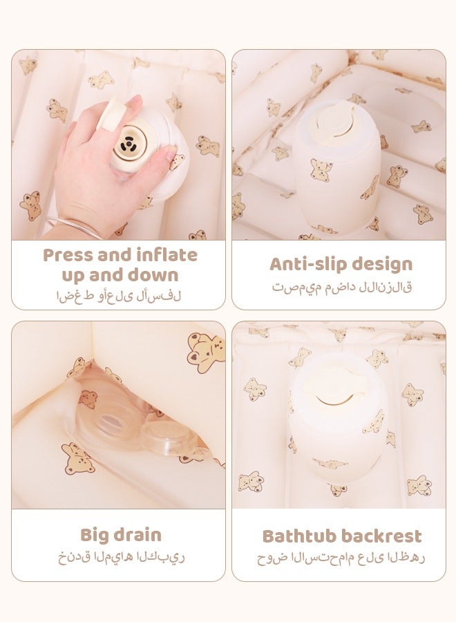 Inflatable Baby Bathtub, Portable Newborn Bathtub with Anti-Slip Design, Foldable Infant Tub for Bath Time, Soft  Safe Toddler Bathing Pool(Little Bear) - Image 2