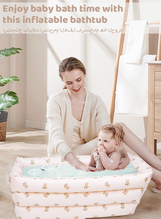 Inflatable Baby Bathtub, Portable Newborn Bathtub with Anti-Slip Design, Foldable Infant Tub for Bath Time, Soft  Safe Toddler Bathing Pool(Little Bear) - Image 5