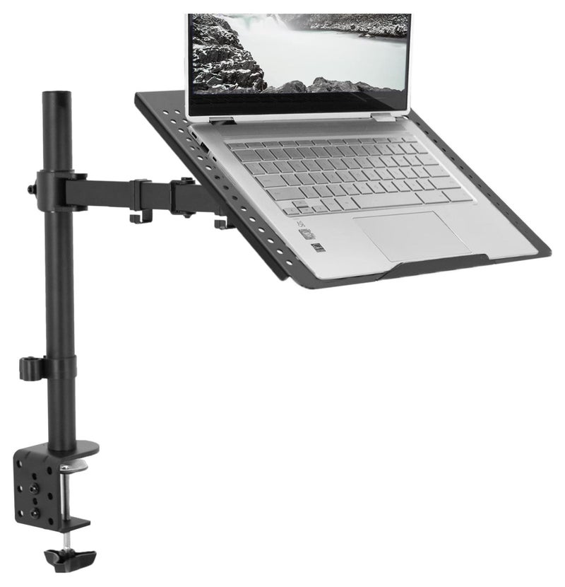 Single Laptop Notebook Desk Mount Stand, Fully Adjustable Extension with C-clamp, Fits up to 17 inch Laptops, Black - Image 1