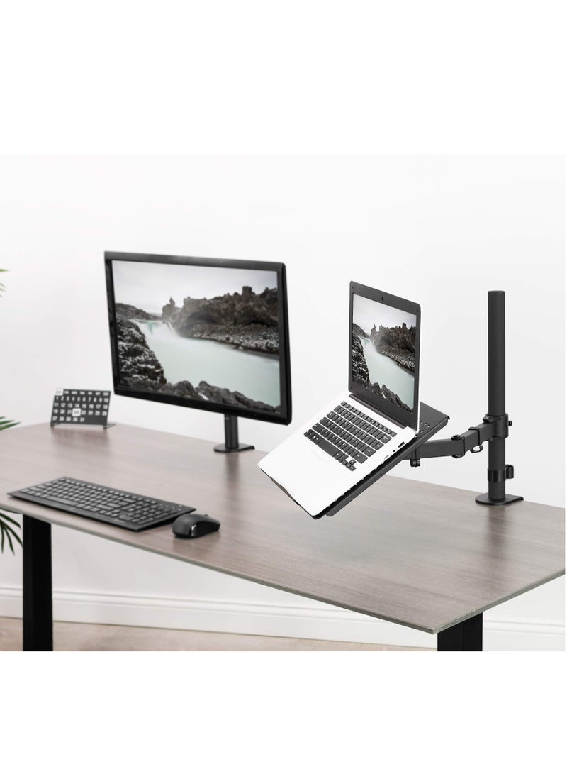 Single Laptop Notebook Desk Mount Stand, Fully Adjustable Extension with C-clamp, Fits up to 17 inch Laptops, Black - Image 2