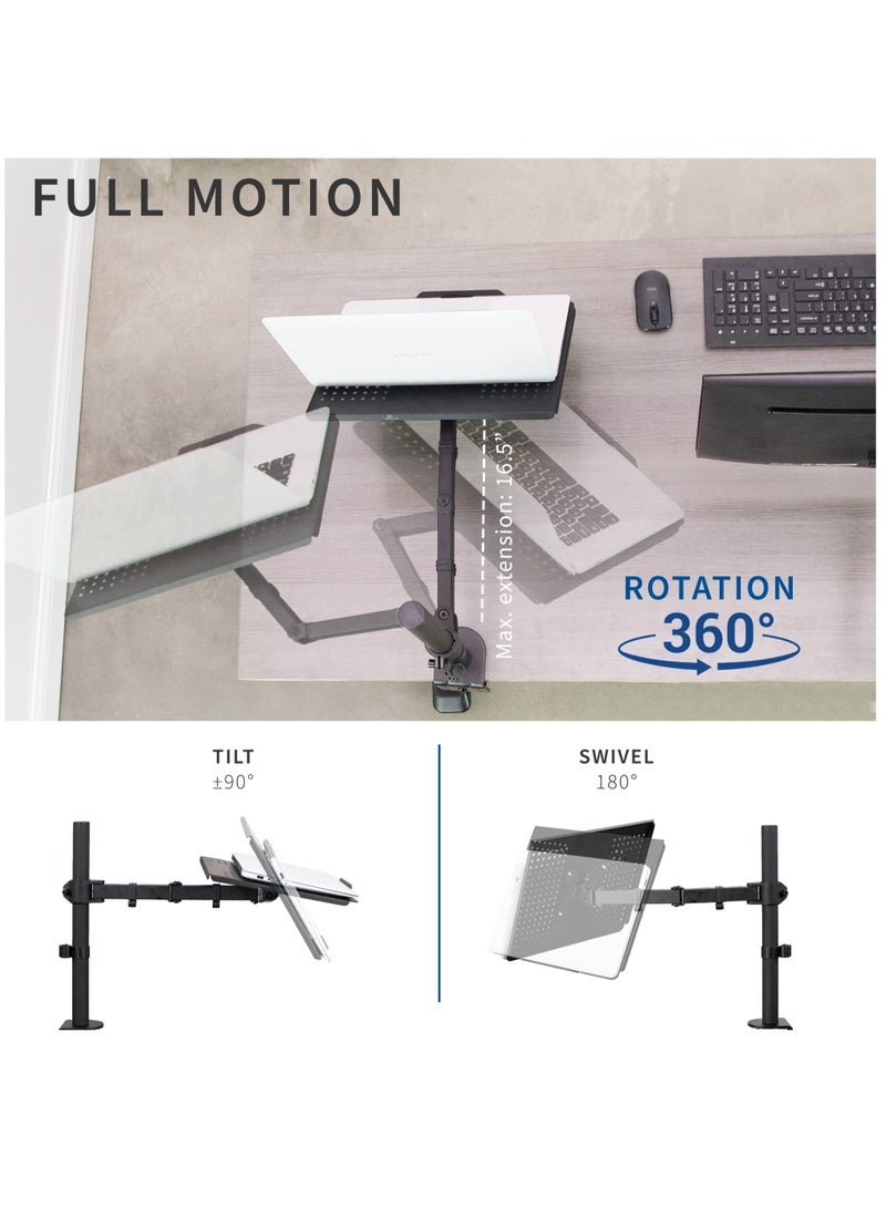 Single Laptop Notebook Desk Mount Stand, Fully Adjustable Extension with C-clamp, Fits up to 17 inch Laptops, Black - Image 4