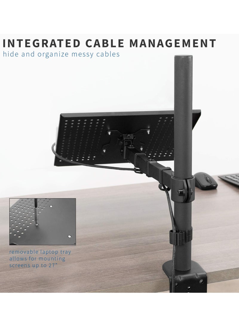 Single Laptop Notebook Desk Mount Stand, Fully Adjustable Extension with C-clamp, Fits up to 17 inch Laptops, Black - Image 5