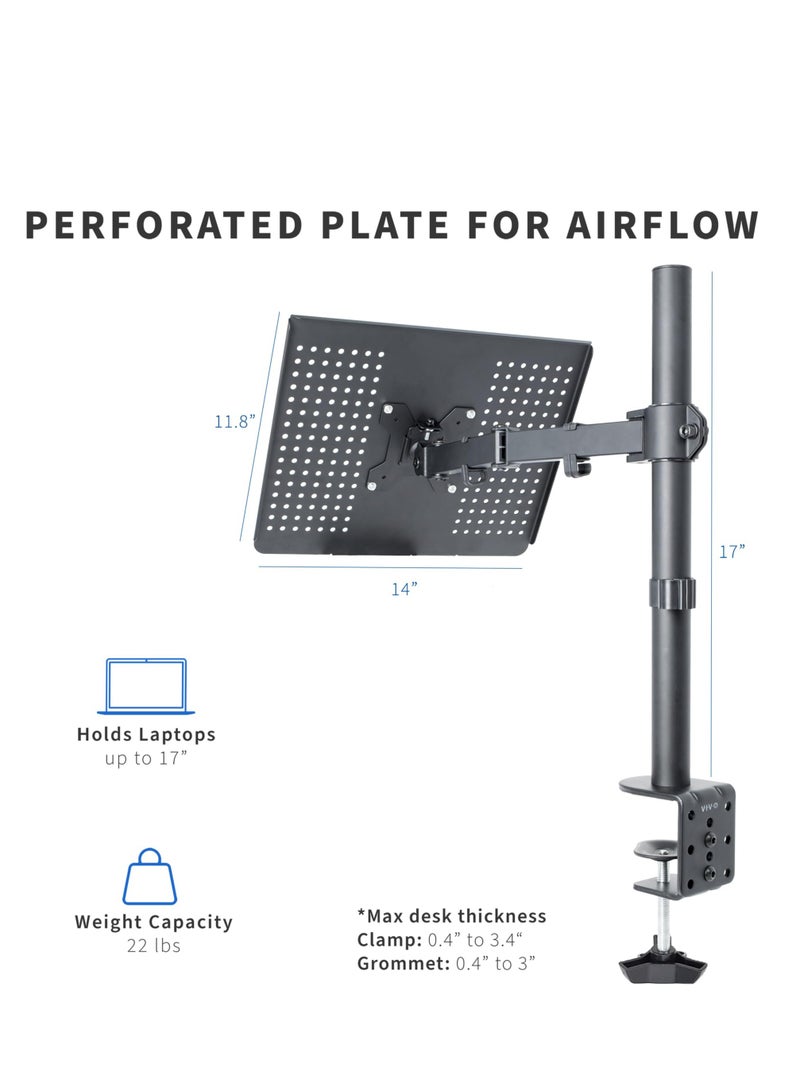 Single Laptop Notebook Desk Mount Stand, Fully Adjustable Extension with C-clamp, Fits up to 17 inch Laptops, Black - Image 3