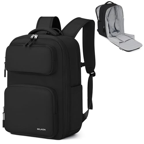MILADA Expandable Travel Backpack 28L to 39L, TSA-Approved Carry On Backpack with 17 Inch Laptop Compartment, School Business Work Backpack for Men & Women, Black - Image 1