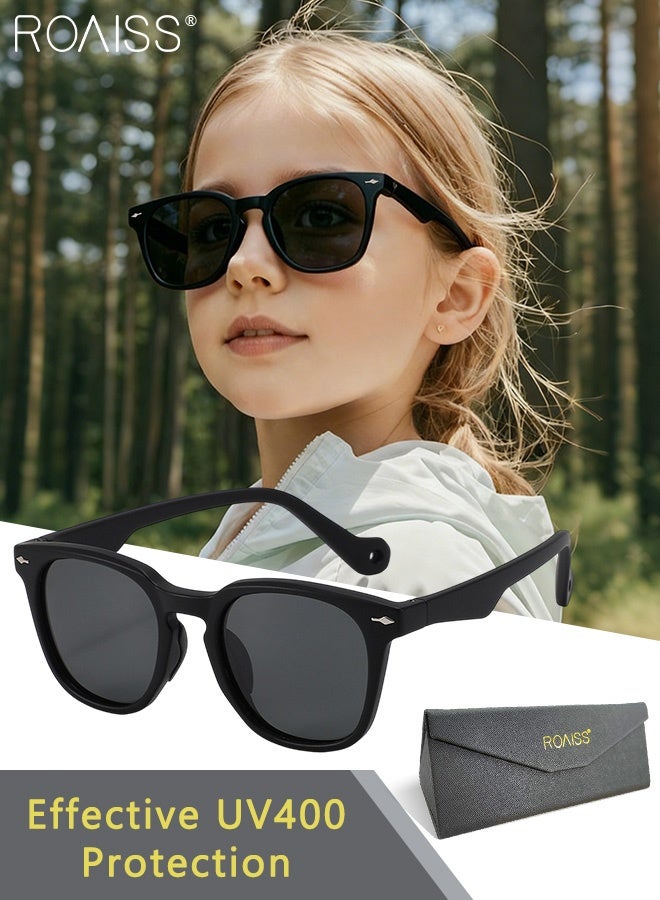 نظارات شمسية دائرية مستقطبة للأطفال، حماية من الأشعة فوق البنفسجية 400، نظارات شمسية لطيفة لقضاء العطلات على الشاطئ بإطار مرن خفيف الوزن من مادة TPEE للأولاد والبنات والأطفال من سن 3 إلى 12 عامًا، لون أسود