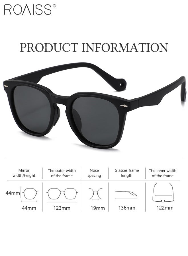 نظارات شمسية دائرية مستقطبة للأطفال، حماية من الأشعة فوق البنفسجية 400، نظارات شمسية لطيفة لقضاء العطلات على الشاطئ بإطار مرن خفيف الوزن من مادة TPEE للأولاد والبنات والأطفال من سن 3 إلى 12 عامًا، لون أسود