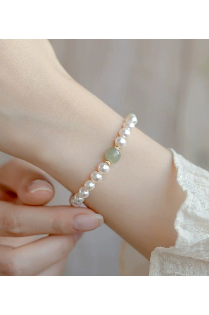 Goolsky سوار من حجر عين القط واللؤلؤ للنساء – مجوهرات يدوية قابلة للتعديل بأسلوب بسيط، هدية صداقة أنيقة - Image 1