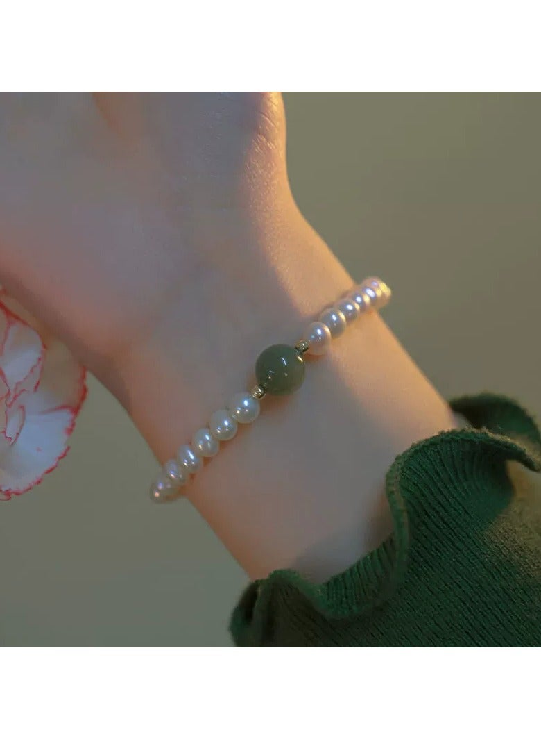 Goolsky سوار من حجر عين القط واللؤلؤ للنساء – مجوهرات يدوية قابلة للتعديل بأسلوب بسيط، هدية صداقة أنيقة - Image 2