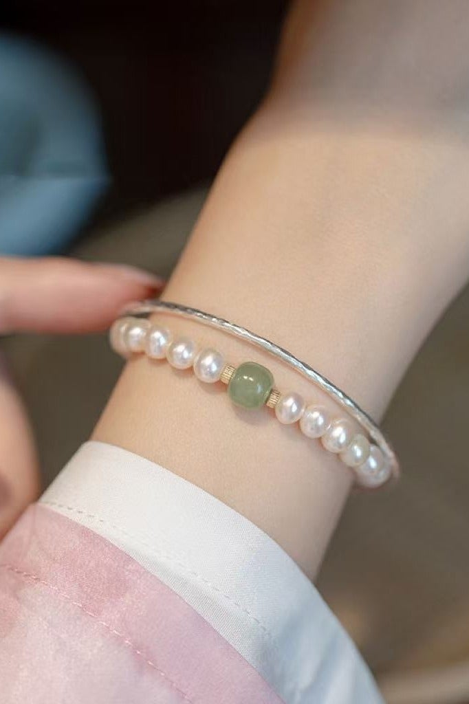 Goolsky سوار من حجر عين القط واللؤلؤ للنساء – مجوهرات يدوية قابلة للتعديل بأسلوب بسيط، هدية صداقة أنيقة - Image 4