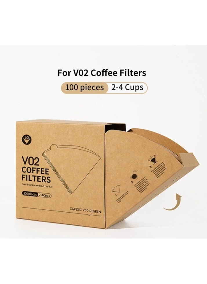 YQINU Coffee Filter Paper V02 Unbleached Cone Filters 100 PCS Disposable Natural Paper Filters 2-4 Cup Suitable For Pour Over and Drip Coffee Maker  - Image 1