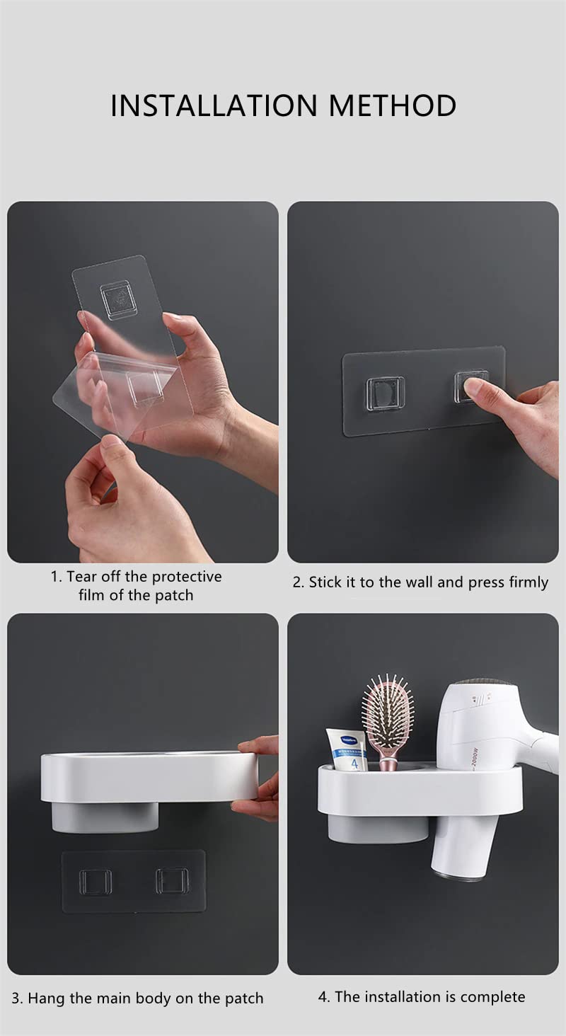 TGOPIT Hair Dryer Rack Comb Holder Bathroom Storage Organizer Self Adhesive Wall Mounted Stand for Shampoo Straightener Storage Organizers - Image 4