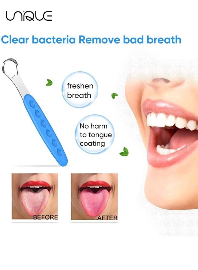 يونيك 2 قطعة منظف مكشطة اللسان مجموعة فرش معدنية ، رعاية ذاتية عن طريق الفم ، لأسنان نفسا منعشة تقضي على رائحة الفم الكريهة في ثوان - منظف مكشطة اللسان للبالغين والأطفال - Image 3