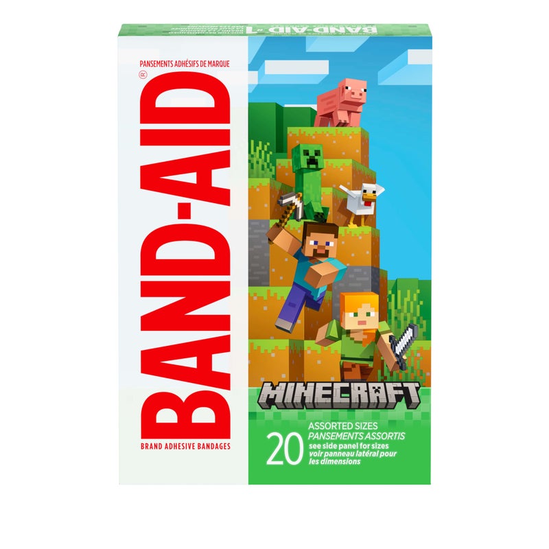 BAND-AID Brand Adhesive Children's Bandages for Minor Cuts & Scrapes, Wound Care Featuring Minecraft Designs, Fun Bandages for Kids and Toddlers, Assorted Sizes, 20 ct - Image 1