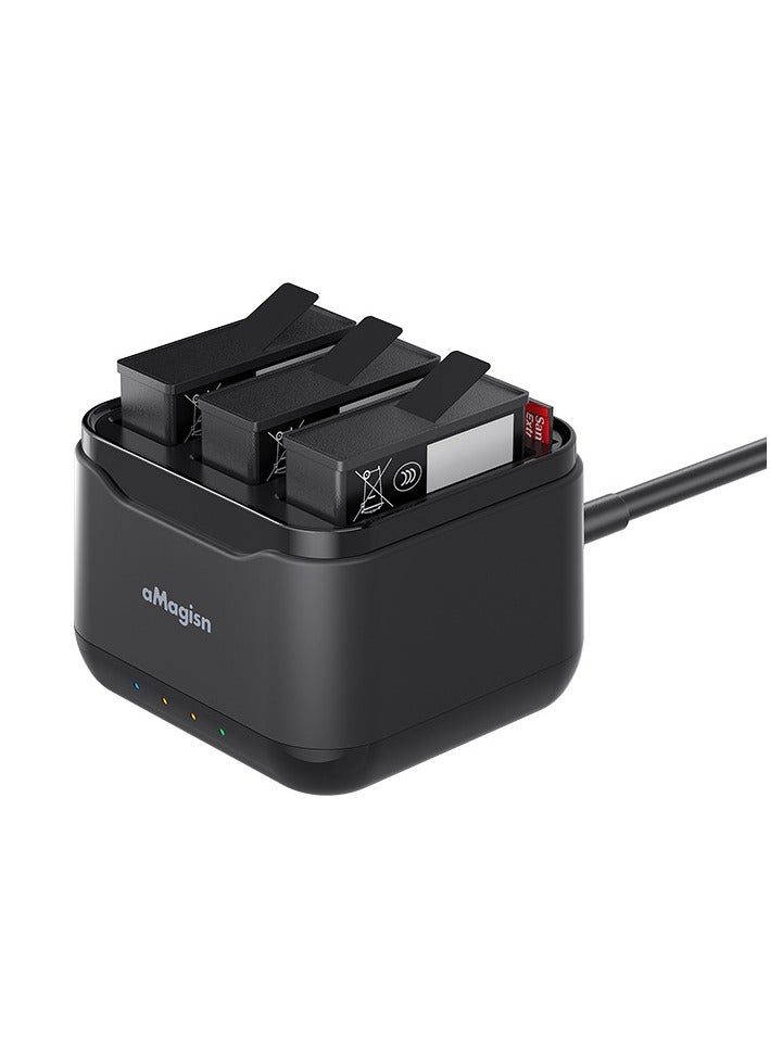 aMagisn شاحن لـ DJI Osmo Action 5 Pro بفتحة بطاقة SD مايكرو وكابل USB Type-C لشحن ثلاث بطاريات في نفس الوقت - Image 1