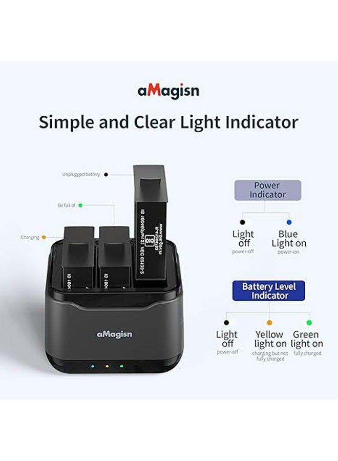 aMagisn شاحن لـ DJI Osmo Action 5 Pro بفتحة بطاقة SD مايكرو وكابل USB Type-C لشحن ثلاث بطاريات في نفس الوقت - Image 2