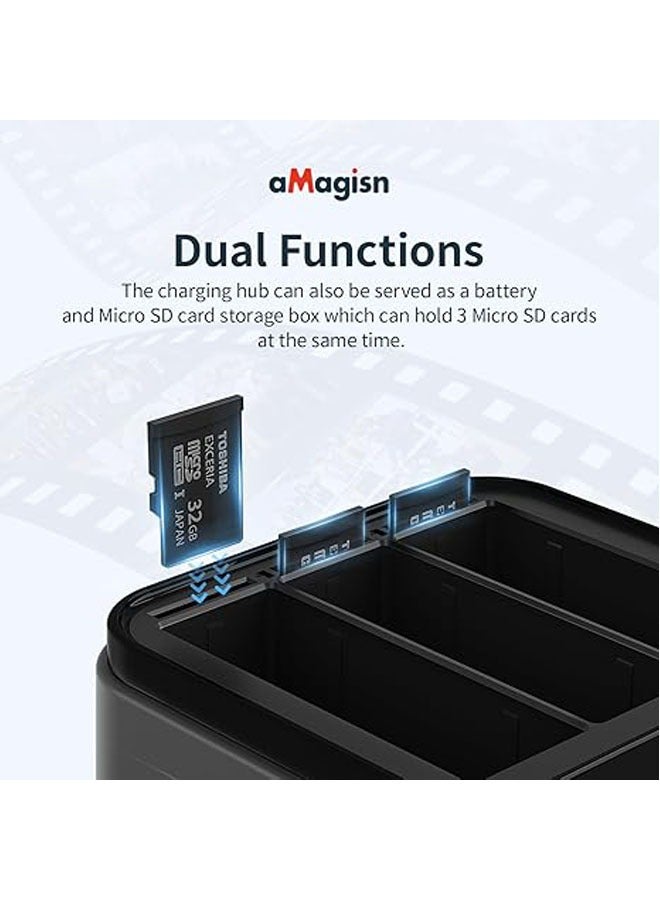 aMagisn شاحن لـ DJI Osmo Action 5 Pro بفتحة بطاقة SD مايكرو وكابل USB Type-C لشحن ثلاث بطاريات في نفس الوقت - Image 3