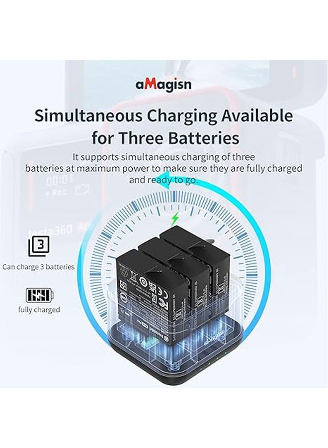 aMagisn شاحن لـ DJI Osmo Action 5 Pro بفتحة بطاقة SD مايكرو وكابل USB Type-C لشحن ثلاث بطاريات في نفس الوقت - Image 4