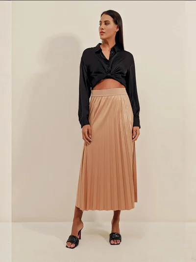 BIG DART BDART Faux Leather Pleated Midi Skirt
