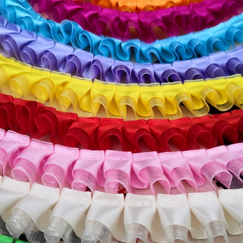 YYCRAFT YCRAFT Pack of 5y Two Tone Satin Organza Lace Edge Trim 1.5" Wedding Ribbon Sewing-Ivory - Image 3