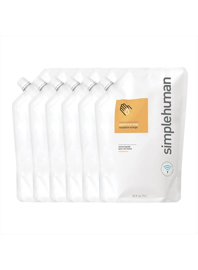 simplehuman Mandarin Orange Moisturizing Liquid Hand Soap Refill Pouch, 34 Fl. Oz. (Pack of 6) - Image 1