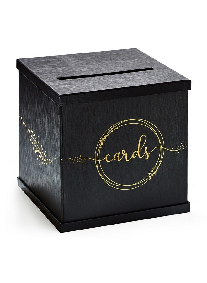 Hayley Cherie Black Card Box for Wedding Reception, Large Gift Card Box Holder for Graduation Party, Funeral Memorial, Birthday, Bar Mitzvah, Retirement, Donation Basket, Money, Black & Gold Envelope Box with Slot - Image 1