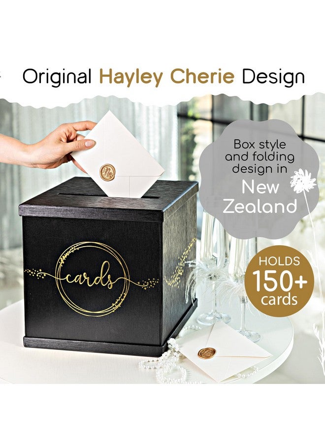 Hayley Cherie Black Card Box for Wedding Reception, Large Gift Card Box Holder for Graduation Party, Funeral Memorial, Birthday, Bar Mitzvah, Retirement, Donation Basket, Money, Black & Gold Envelope Box with Slot - Image 2