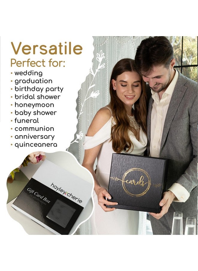 Hayley Cherie Black Card Box for Wedding Reception, Large Gift Card Box Holder for Graduation Party, Funeral Memorial, Birthday, Bar Mitzvah, Retirement, Donation Basket, Money, Black & Gold Envelope Box with Slot - Image 5